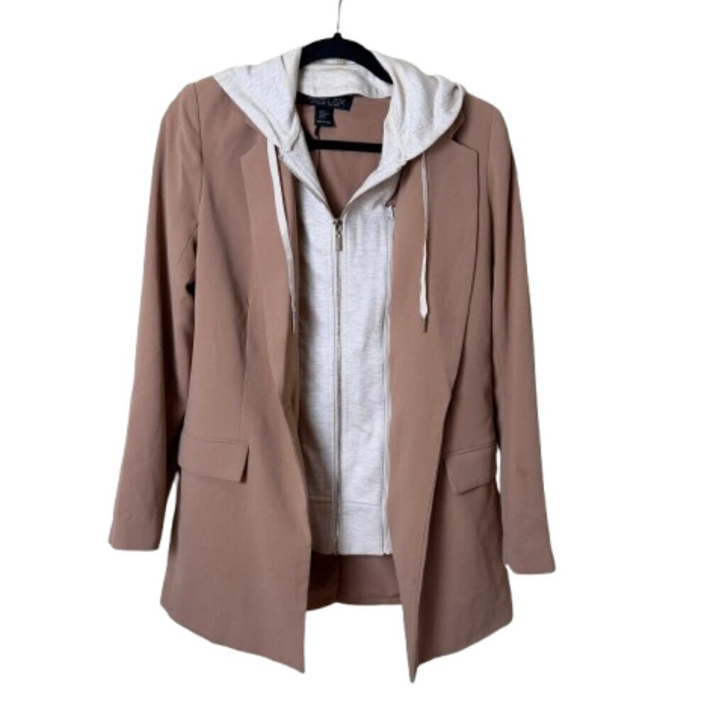 RACHEL ZOE Longline Camel blazer with attached Grey Hoodie Size XS